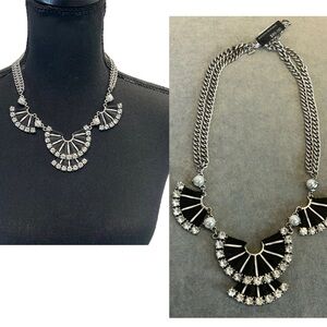 Banana Republic Silvertone black ribbon faux pearl crystal rhinestone necklace